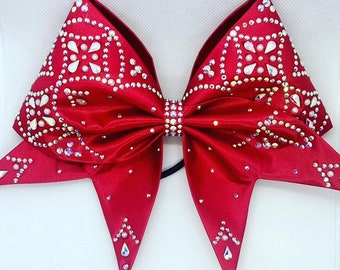 Satin Sewn Cheer bow with AB Crystals and pearl accents