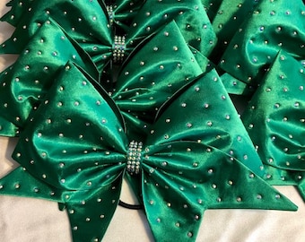 Satin Sewn Cheer bow with scattered AB Crystal in your color choice