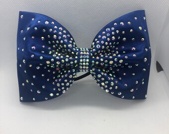 Sewn Satin Tailless Bow with Rhinestone Burst