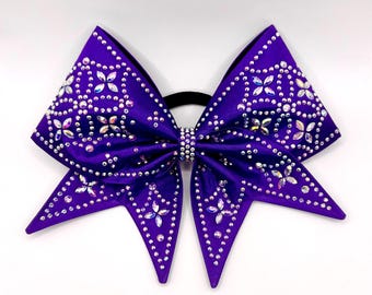 Satin Sewn Cheer bow with AB Navette shaped rhinestone accents in your color choice
