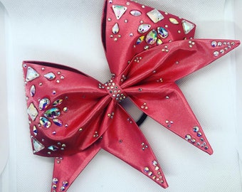 Satin Sewn Cheer bow with AB Crystals and jewels in your choice of color