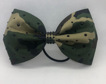 Sewn Camouflage Tailless Bow with Black Rhinestones