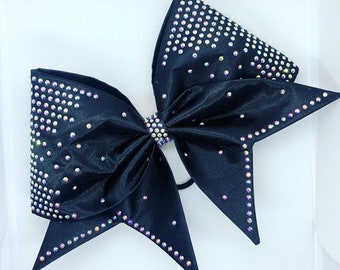 Satin Sewn Cheer bow with AB Crystals in your color choice