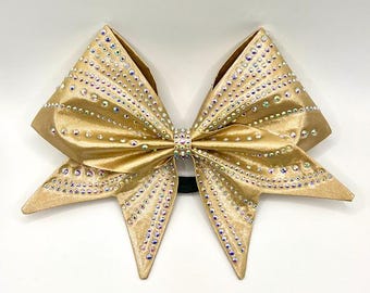 Satin Sewn Cheer bow with AB Crystals in your color choice