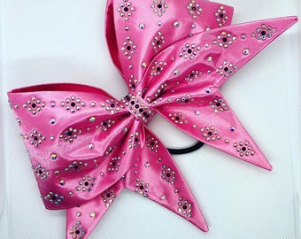 Satin Sewn Cheer bow with AB and black Crystals in your choice of color