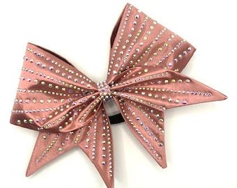 Satin Sewn Cheer bow with AB Crystals in your color choice