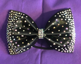 Sewn Satin Tailless Bow with Rhinestone fade