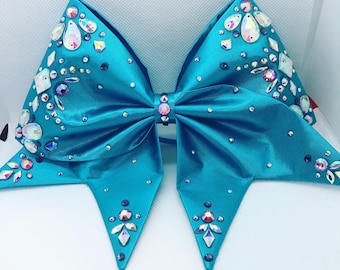 Satin Bow with AB Tear Drop Jewels and Crystals