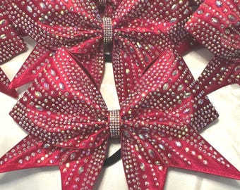 Satin Sewn Cheer bow with AB Crystals in your color choice