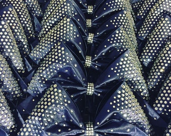 Sewn satin Cheer Bow with AB or Clear crystal rhinestones in a Fade pattern - Available in your color choice