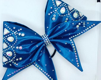 Satin Sewn Cheer bow with AB Crystals and jewels in your choice of color