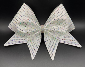 Satin Sewn Cheer bow with AB Crystals in your color choice