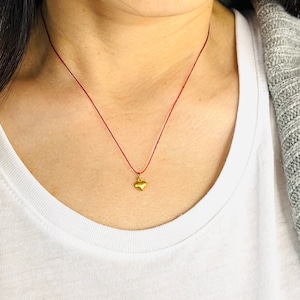 Gold or Silver Tiny HEART Wish String NECKLACE or BRACELET- Simple Minimalist Delicate Intention Everyday