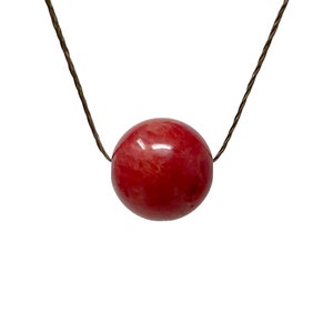 Red Coral Ball Silk String NECKLACE - Simple Minimalist Delicate Wish Everyday Sphere