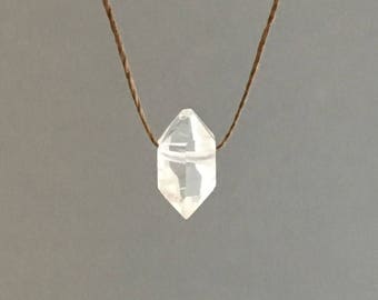 Herkimer Diamond Quartz Stone Silk String NECKLACE or BRACELET - Herkimer Diamond INTENTION Necklace - Custom Handmade Jewelry