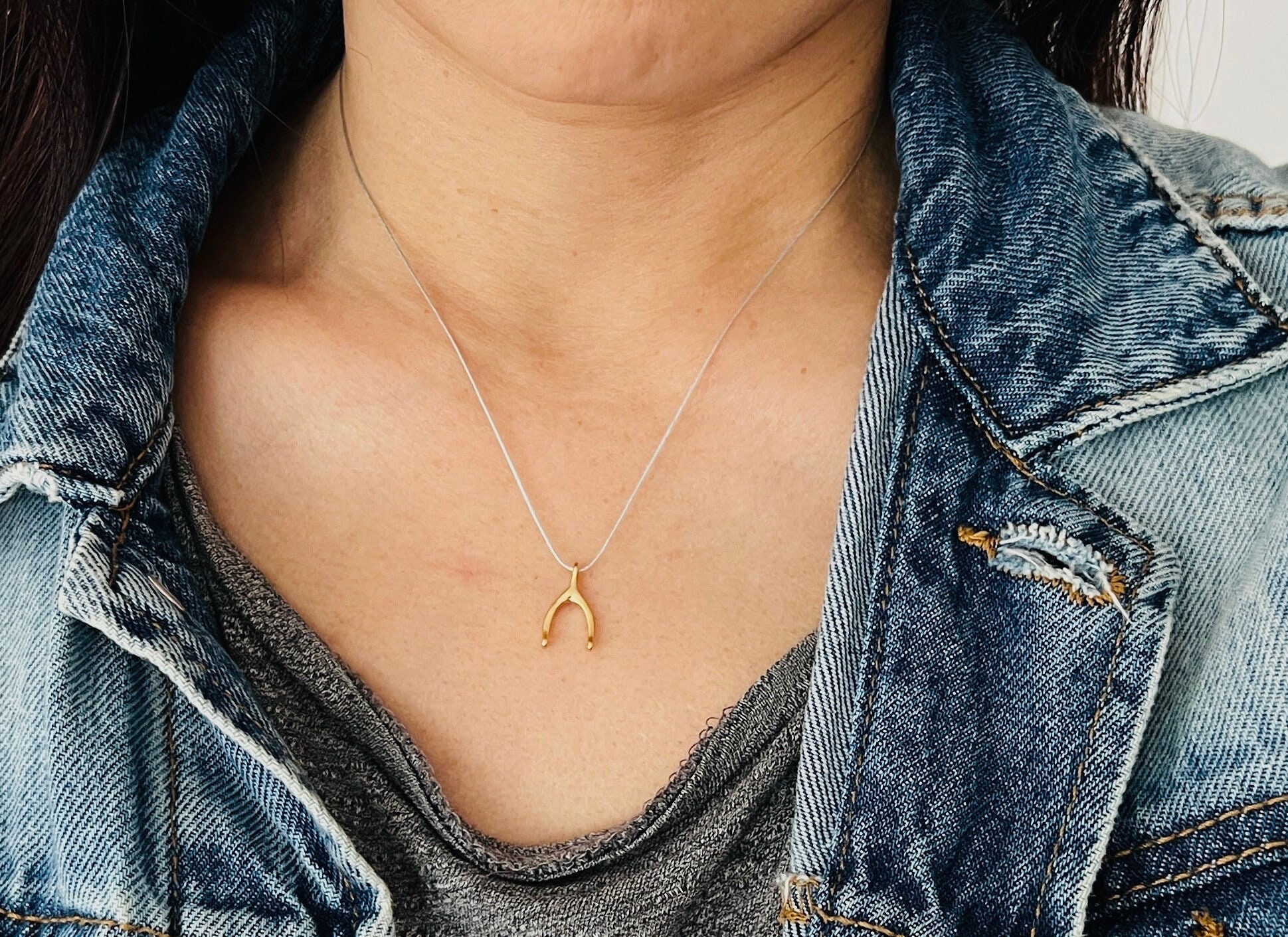 Gold or Silver Wishbone Wish String NECKLACE or BRACELET - Simple Minimalist Delicate INTENTION Dainty Everyday