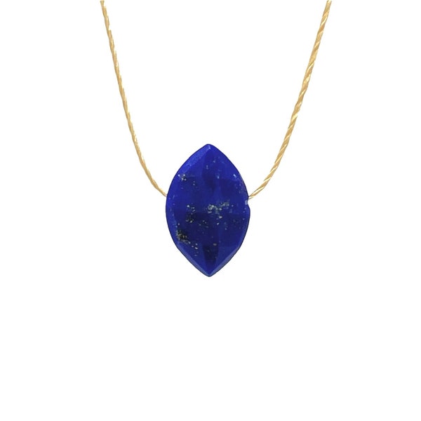 Blue Lapis Lazuli Petal-Shaped Stone Silk String NECKLACE or BRACELET - Simple Minimalist Delicate Wish Dainty Everyday