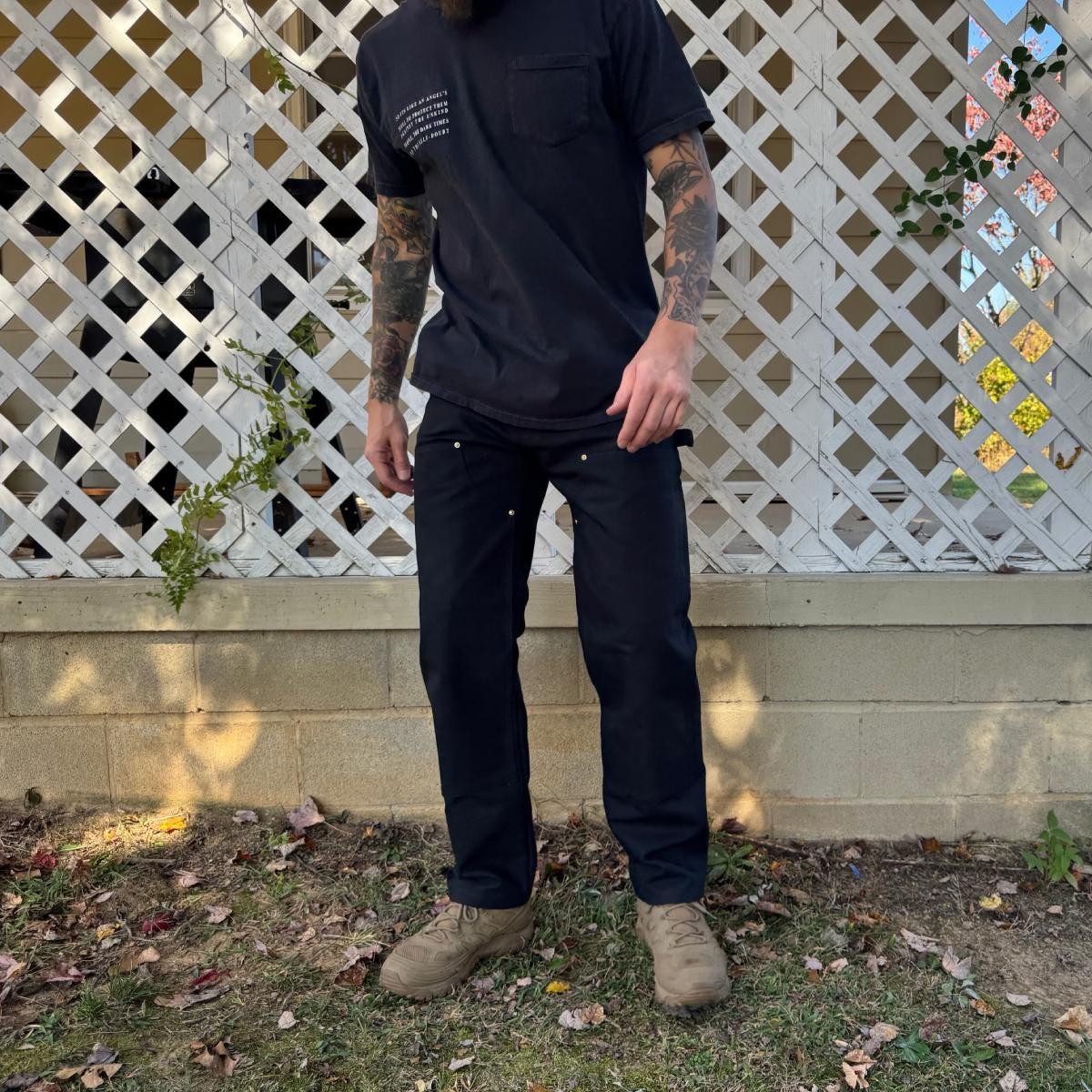 Carhartt ブラック ワークパンツ フリンジ裾 カーハート特注ダブルフロントワークパンツ - ブラック - Etsy 日本