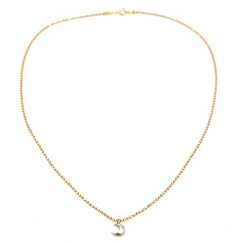 tiny moon necklace mixed metal layering chain layering necklace sterling moon