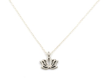 Tiny Sterling Lotus Necklace // Thin Sterling Chain // Layering Necklace // Tiny Sterling Charm