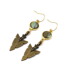 Brass Arrowhead Labradorite Earrings // Statement Earrings // Arrow Earrings // Brass and Stone Earrings // Healing Stone Earrings