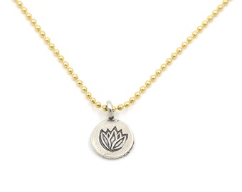 stamped lotus necklace // mixed metal // layering chain // layering necklace // sterling lotus