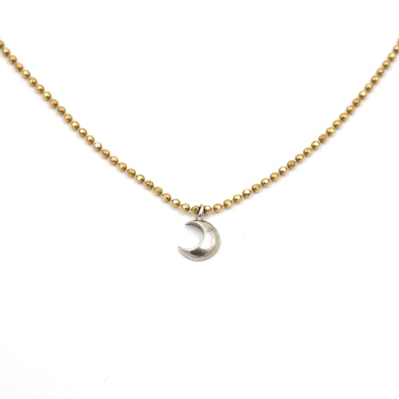 tiny moon necklace mixed metal layering chain layering necklace sterling moon