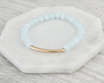 Aquamarine Gold Filled Beaded Bracelet | Stacking Bracelet | Gemstone Beaded Bracelet