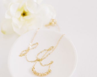 Minimalist Champagne Glass Bead Necklace | Gold Filled Chain