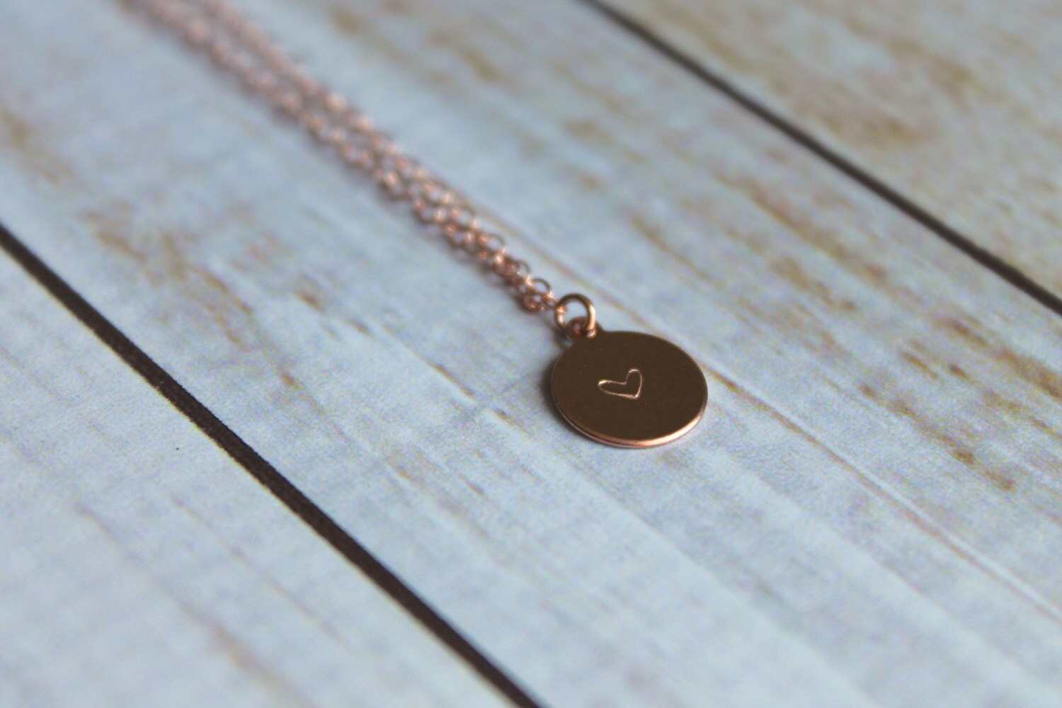 Rose Gold Circle Heart Tag Necklace Minimalist Jewelry - Etsy