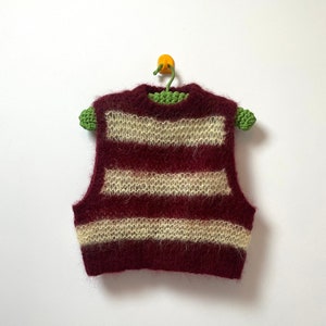 Burgundy & Yellow Stripe Hand Knitted Tank Top Size 8