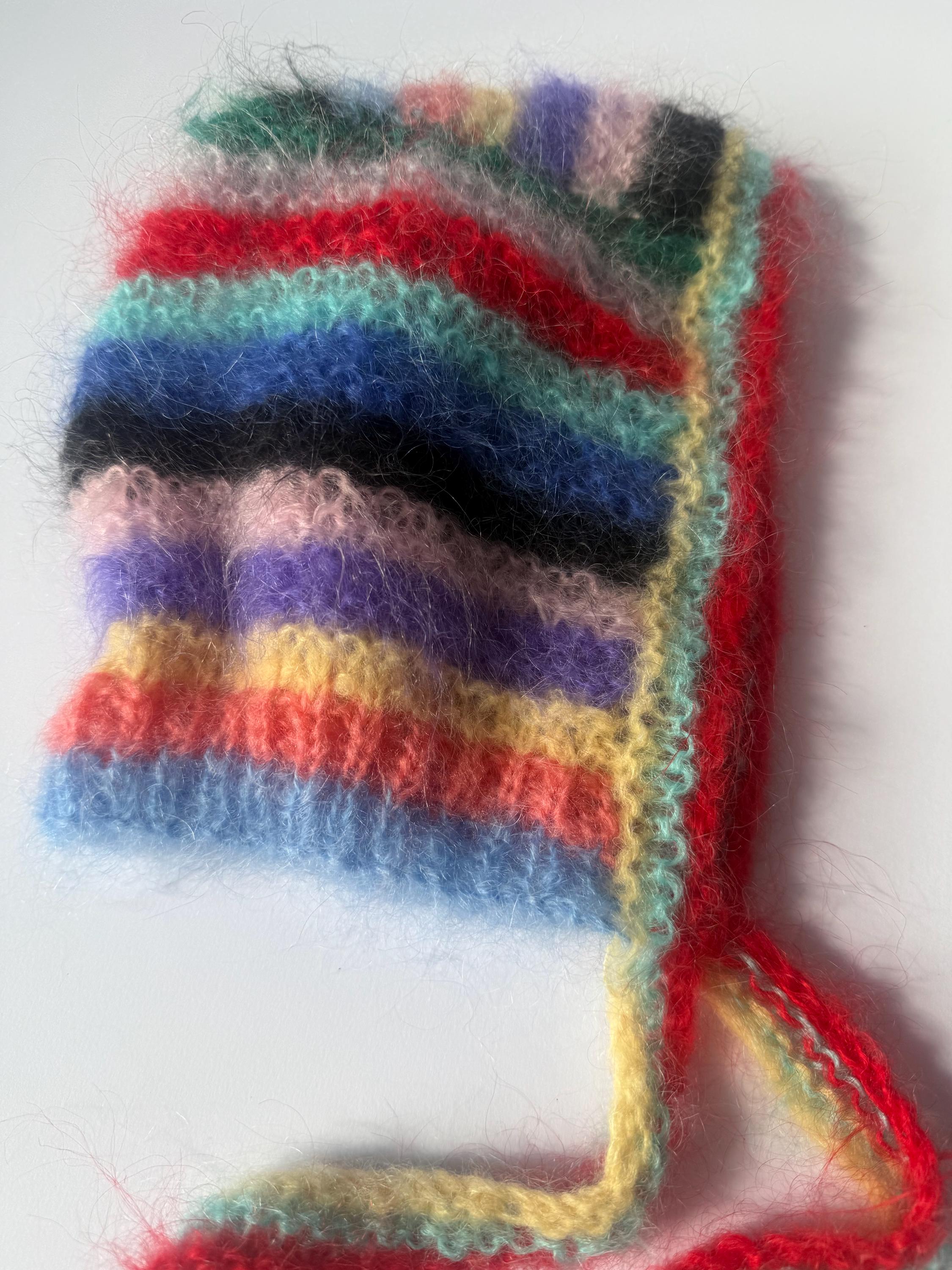 Super Soft Handmade Knitted Mohair and Alpaca Stripy Bonnet  display picture 2