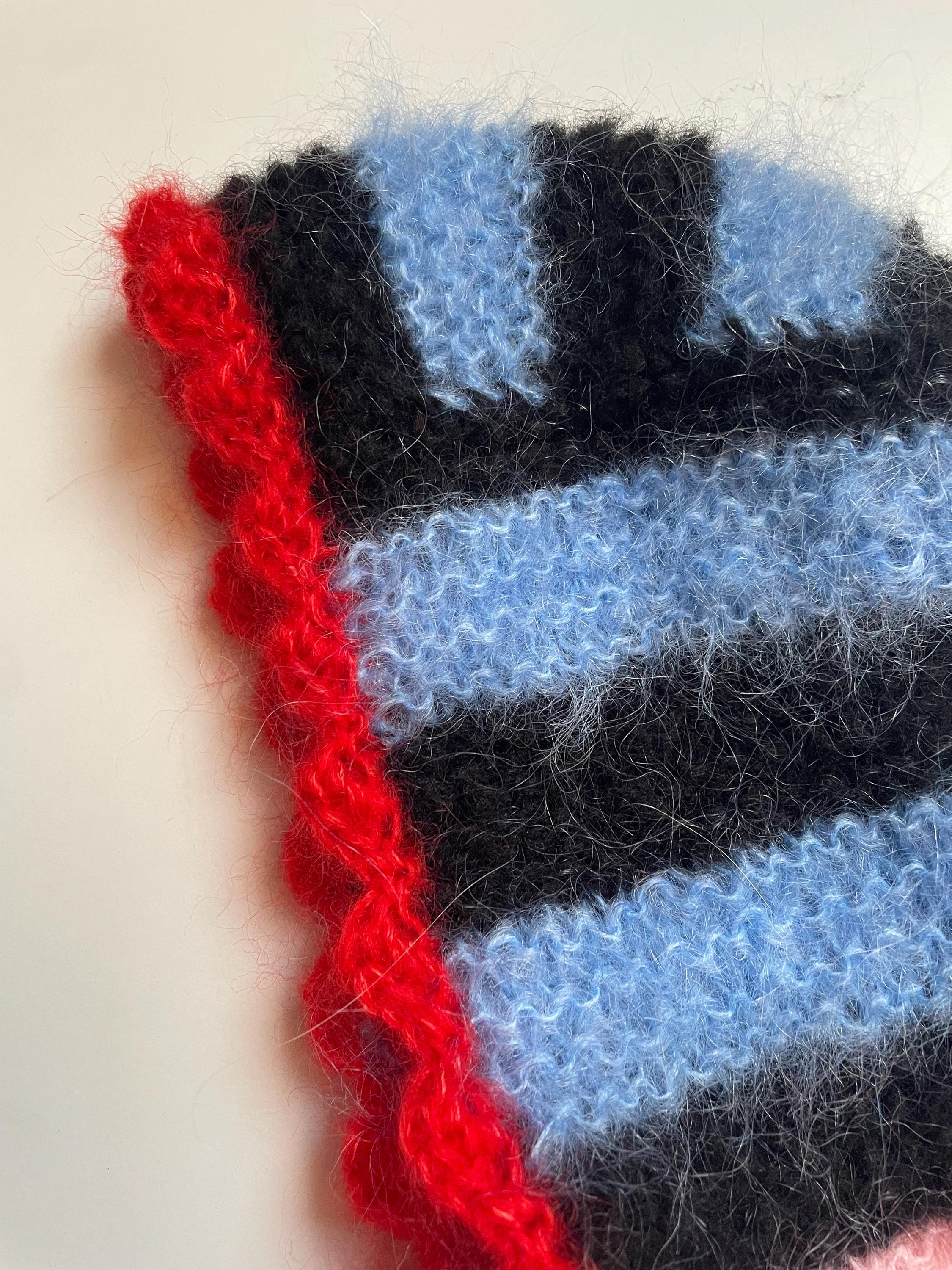 Super Soft Handmade Knitted Mohair & Alpaca Stripy Bonnet 