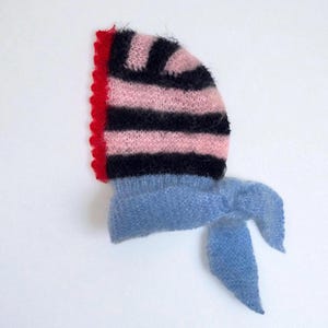Super soft handmade knitted mohair and alpaca stripy bonnet hood hat