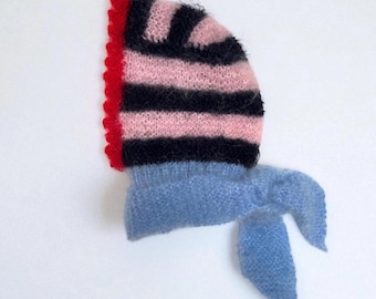 Super Soft Handmade Knitted Mohair and Alpaca Stripy Bonnet  display picture 3