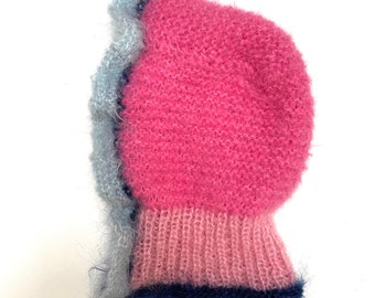 Super soft handmade knitted pink mohair bonnet hood hat