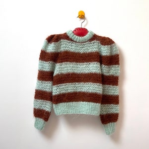 Mint and chocolate full stripe mohair jumper size 8