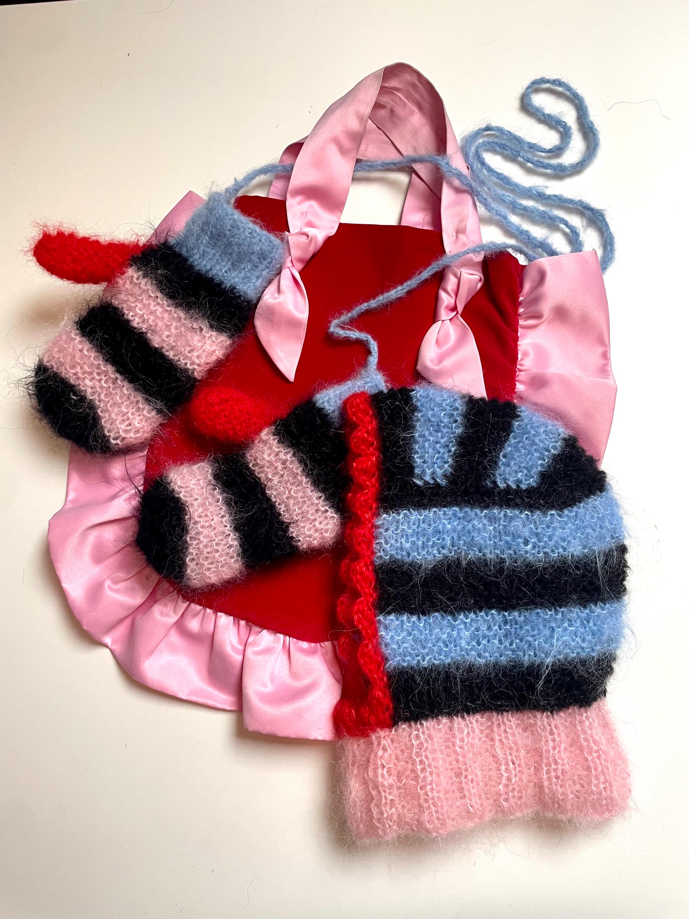 Super Soft Handmade Knitted Mohair & Alpaca Stripy Bonnet 