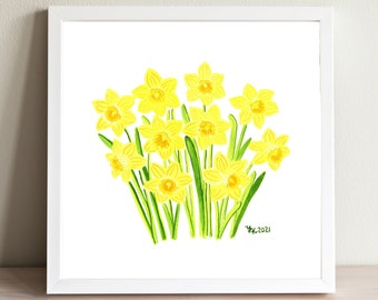 Daffodil Painting, Watercolor Floral, Floral Wall Art, Gardner's Gift, Kid's Room Art, Gallery Wall Art, Yellow Decor, Gicleé Print, Yellow