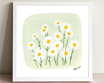 Daisy Painting, Watercolor Floral, Floral Wall Art, Gardner's Gift, Floral Illustration, Gallery Wall Art, Kids Decor, Gicleé Print