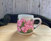 Hand Painted Peony Mug