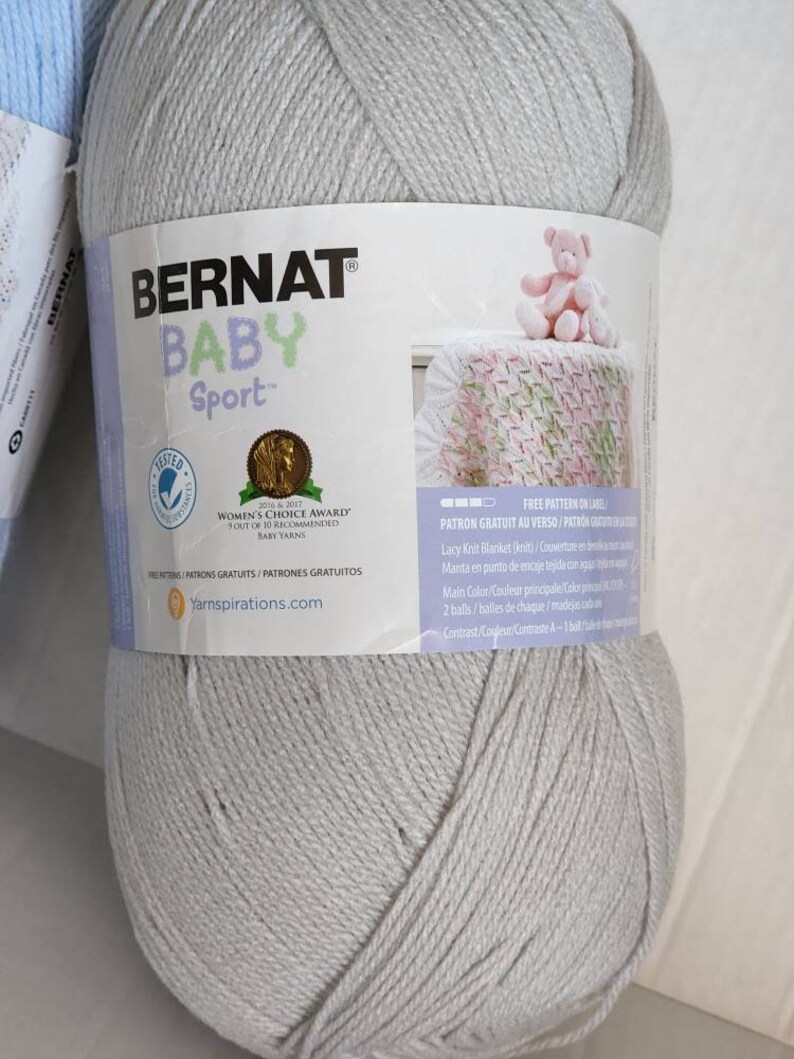 Bernat BABY SPORT 100 Acrylic 10.5oz/300g 1077y/984m Baby Blue, Baby Grey Baby Yarn Etsy