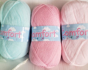 King Cole COMFORT BABY 4 ply 1 skein super soft 100g 480y/438m 60% Acrylic 40 percent Nylon Blossom  Eau de Nil Pale Pink