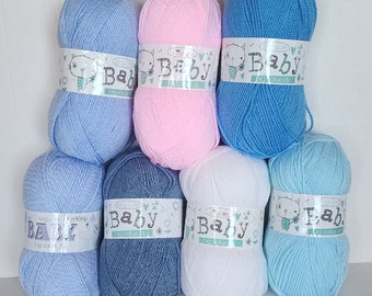 King Cole BIG VALUE BABY dk 1 skein 100g 320y/290m 100% Premium Acrylic Blue Twist Jeans Light Blue Pink Sky Turquoise White