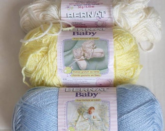 Bernat BABY Bundle/Partial used skeins Acrylic & Nylon Antique White Baby Blue Yellow