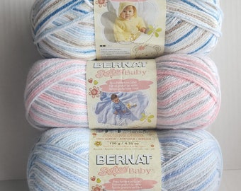 Bernat SOFTEE BABY  100% Acrylic 120g/4.25oz  310y/283m  Flannel Pink Flannel Blue Flannel Little Boy Blue