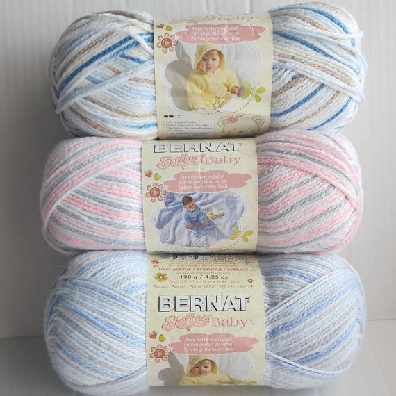 Bernat SOFTEE BABY 100 Acrylic 120g 4.25oz 310y 283m Flannel Pink Flannel Blue Flannel Little Boy Blue