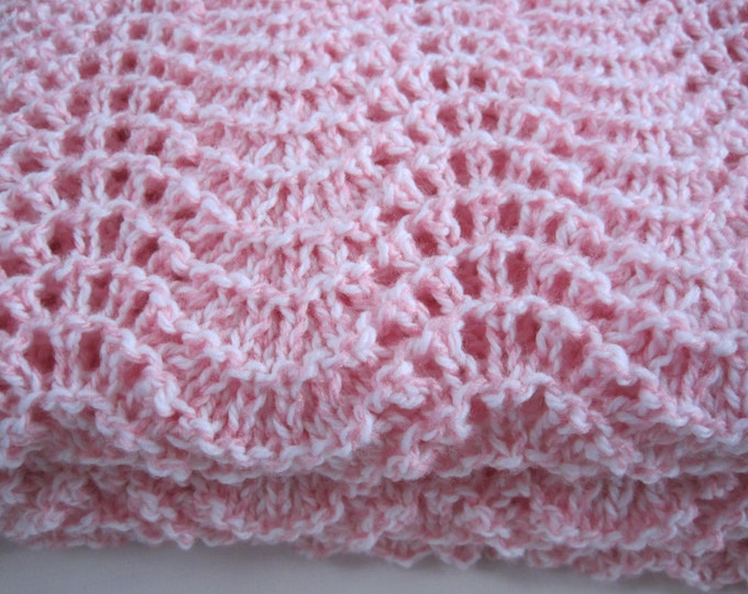 Hand Knitted Baby Girl, Lacy, Wavy, Baby Afghan, Baby Blanket, Baby
