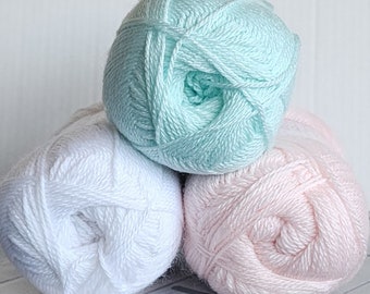 Patons Beehive Baby Sport Acrylic & Nylon Yarn 100g / 3.5oz White  Delicate Green Precious Pink