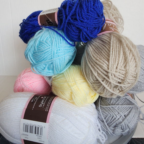 Stylecraft SPECIAL Double Knit 100% Acrylic Premium Yarn unraveled/partially used Bundles Silver RoyalWhite LemonCandyfloss SherbetParchment
